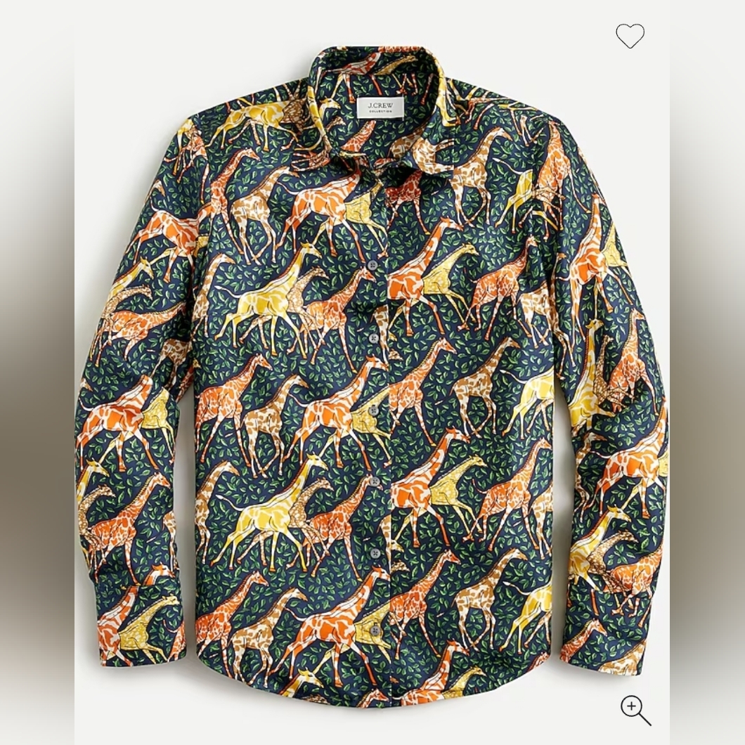 J.Crew Collection Silk Twill Shirt In Giraffes Size 14